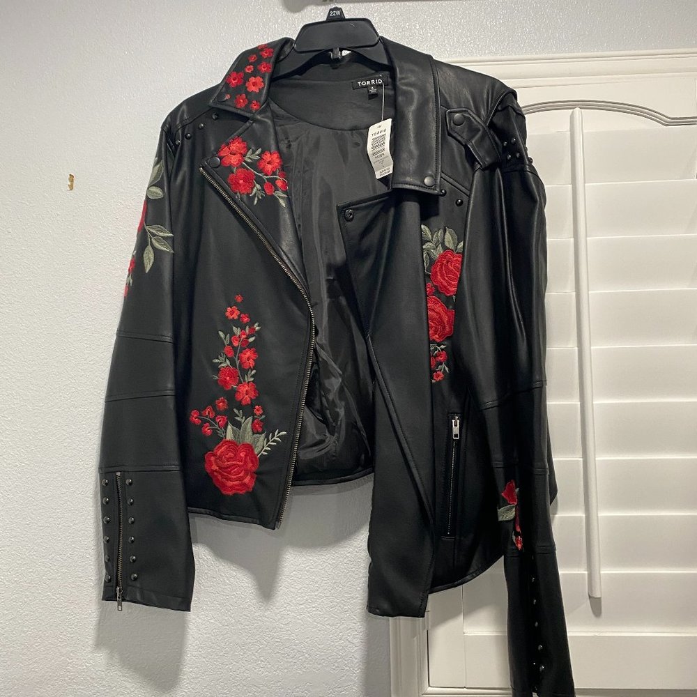 Brand New Black Floral Leather Jacket From Torrid